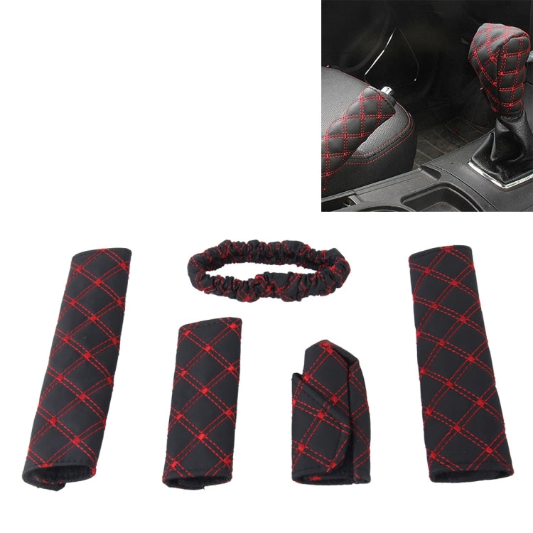 Luxury 5-Piece Car Interior Enhancement Kit: Hand Brake Cover, Shift Knob Cushion, Gear Stick Pad, and Rear View Mirror Cover