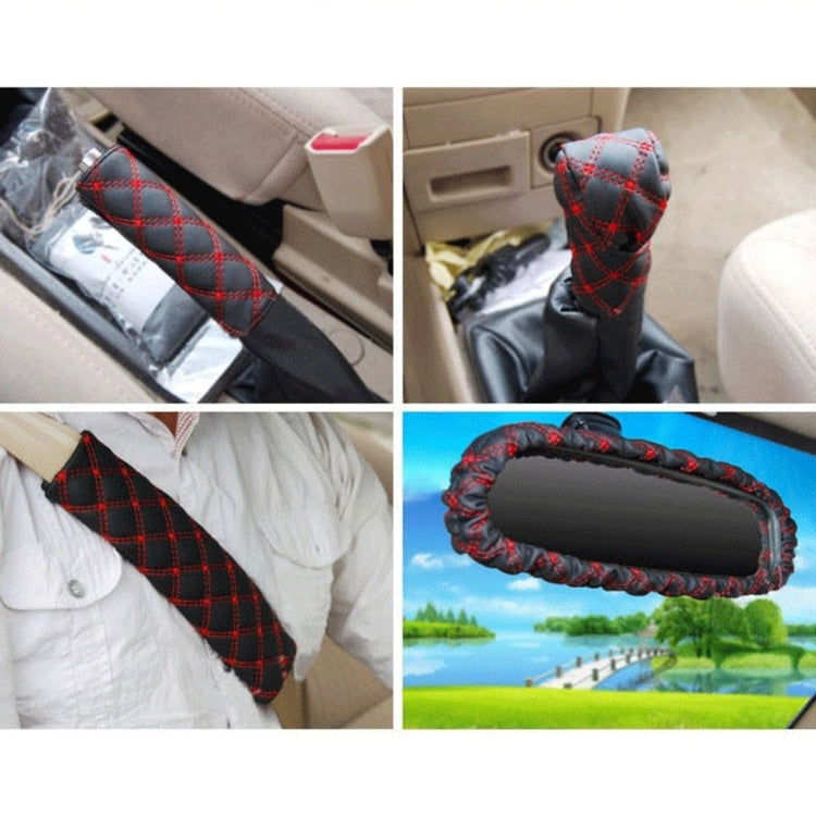 Luxury 5-Piece Car Interior Enhancement Kit: Hand Brake Cover, Shift Knob Cushion, Gear Stick Pad, and Rear View Mirror Cover