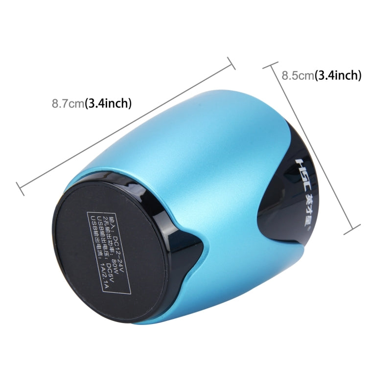HSC YC-19D Car Cup Charger 2.1A/1A Dual USB Ports Car 12V-24V Charger with 2-Socket Cigarette, Card Socket and LED Display, YC-19D Blue, YC-19D Silver