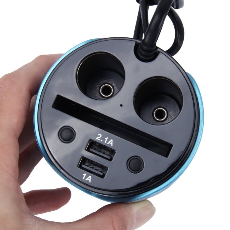 HSC YC-19D Car Cup Charger 2.1A/1A Dual USB Ports Car 12V-24V Charger with 2-Socket Cigarette, Card Socket and LED Display, YC-19D Blue, YC-19D Silver
