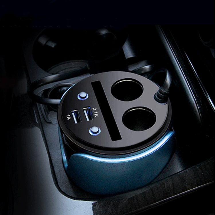 HSC YC-19 Car Cup Charger 2.1A/1A Dual USB Ports Car 12V-24V Charger with 2-Socket Cigarette and Card Socket, YC-19 Red, YC-19 Blue, YC-19 Silver