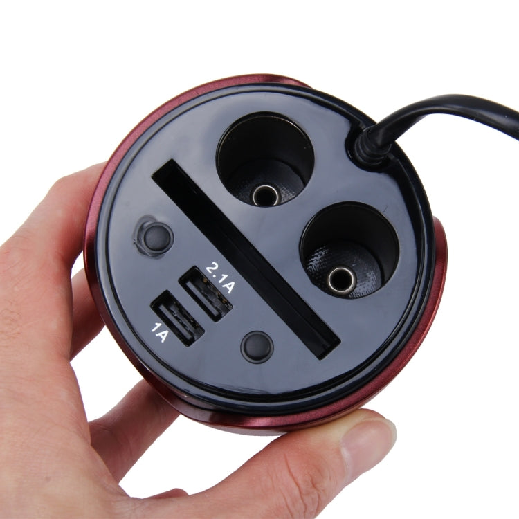 HSC YC-19 Car Cup Charger 2.1A/1A Dual USB Ports Car 12V-24V Charger with 2-Socket Cigarette and Card Socket, YC-19 Red, YC-19 Blue, YC-19 Silver