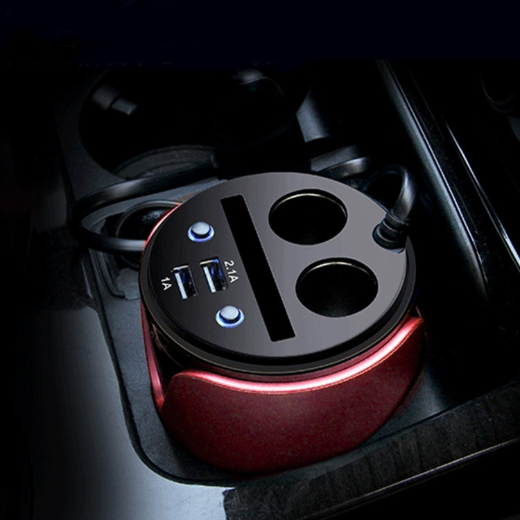 HSC YC-19 Car Cup Charger 2.1A/1A Dual USB Ports Car 12V-24V Charger with 2-Socket Cigarette and Card Socket, YC-19 Red, YC-19 Blue, YC-19 Silver