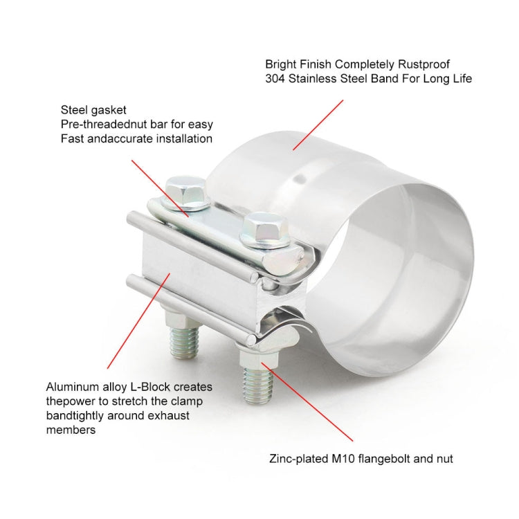 2.75 inch Car Turbo Exhaust Downpipe Stainless Steel Lap Joint Band Clamp, 2.75 inch