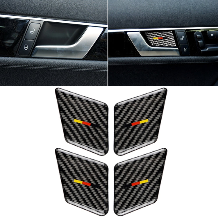 4-Piece Carbon Fibre Interior Sticker Set with German Flag for Mercedes-Benz C-Class (2007-2013) & E-Class (2009-2016) Door Handles