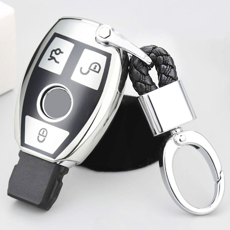 Sleek TPU Electroplated Full Cover Car Key Protector with Key Ring for Mercedes-Benz C