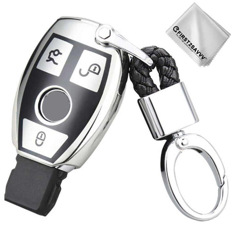 Sleek TPU Electroplated Full Cover Car Key Protector with Key Ring for Mercedes-Benz C