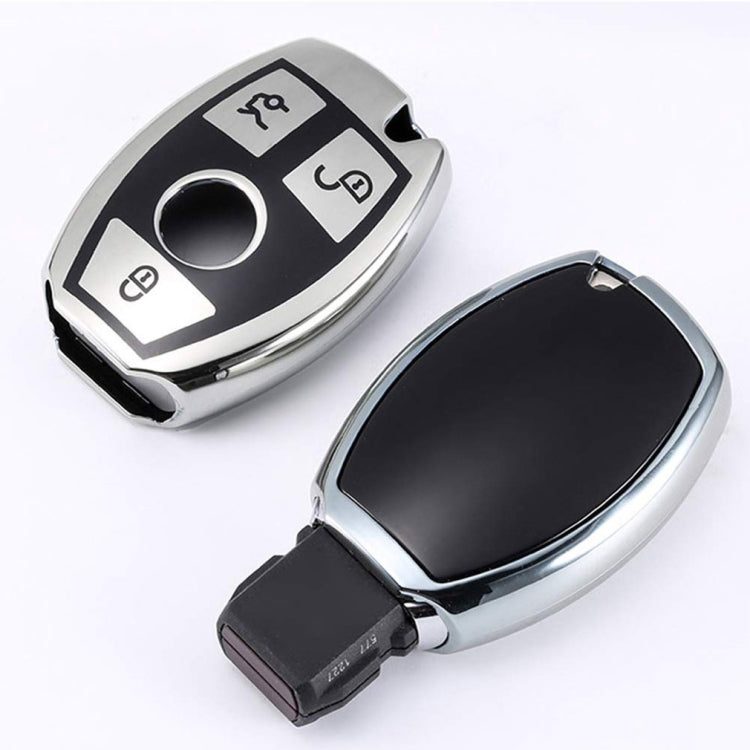 Sleek TPU Electroplated Full Cover Car Key Protector with Key Ring for Mercedes-Benz C