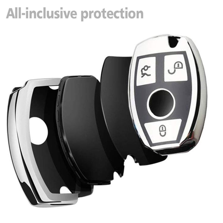 Sleek TPU Electroplated Full Cover Car Key Protector with Key Ring for Mercedes-Benz C