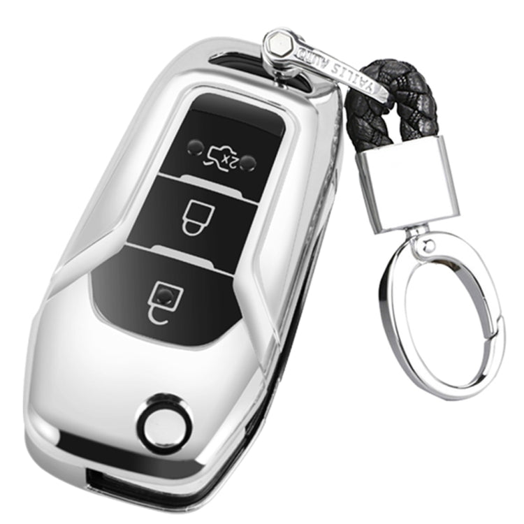 Sleek TPU Electroplated Full Protection Car Key Cover with Key Ring for Ford Models