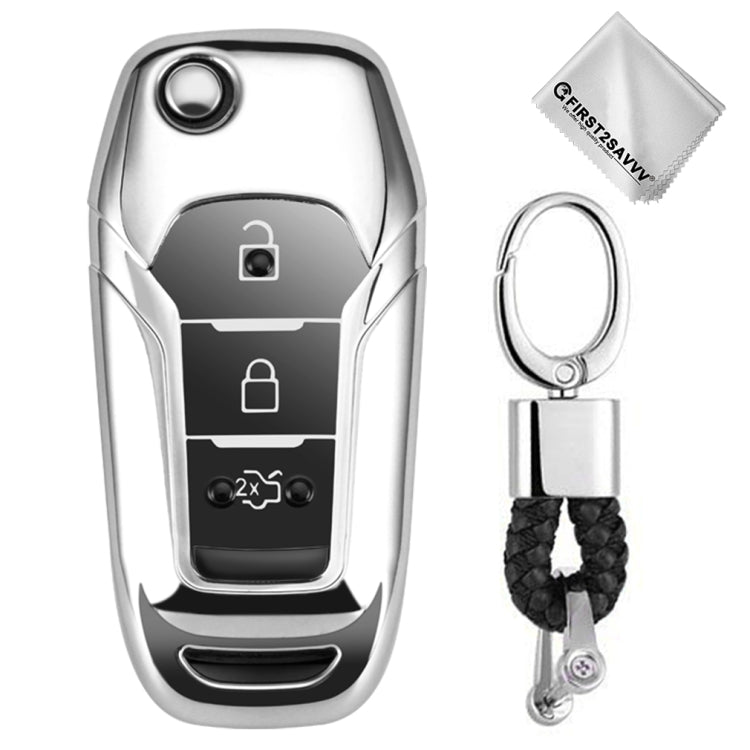 Sleek TPU Electroplated Full Protection Car Key Cover with Key Ring for Ford Models