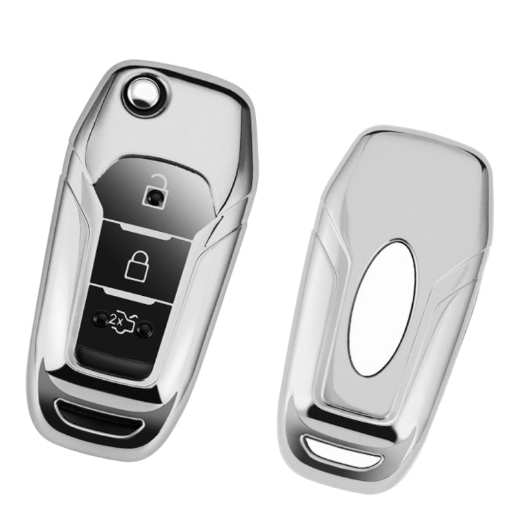 Sleek TPU Electroplated Full Protection Car Key Cover with Key Ring for Ford Models