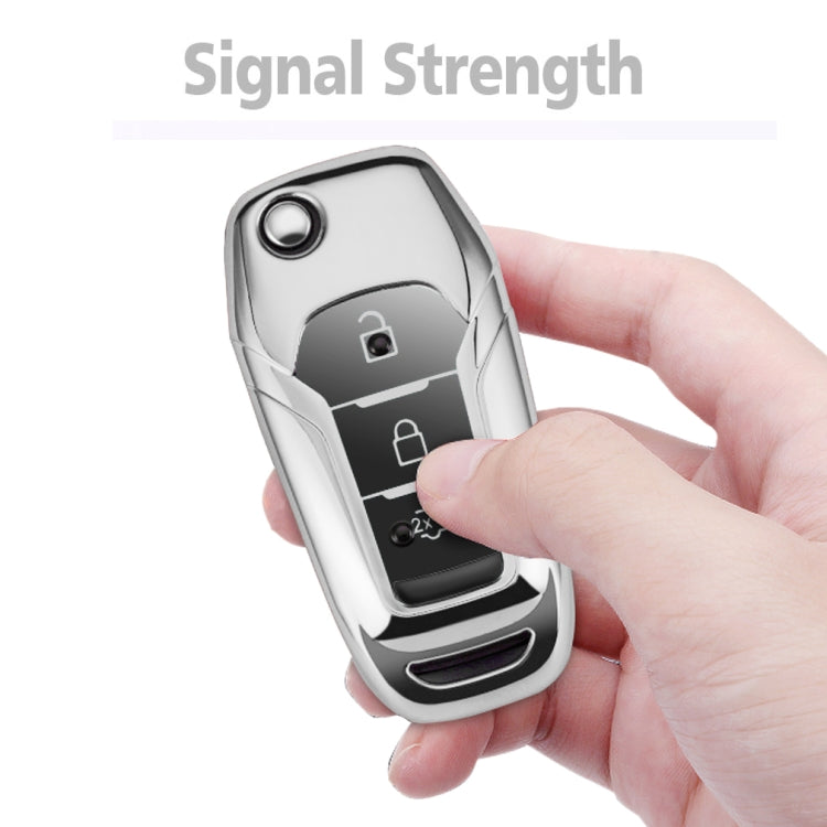 Sleek TPU Electroplated Full Protection Car Key Cover with Key Ring for Ford Models