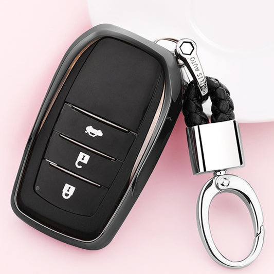 Stylish Electroplated TPU Car Key Cover with Key Ring for Toyota Models: Highlander, Crown, Prado, Vios, Camry, Corolla