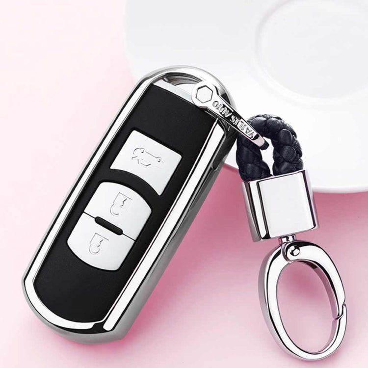 Sleek Electroplated TPU Car Key Cover with Key Ring for Mazda Models - Protect Your Key in Style!