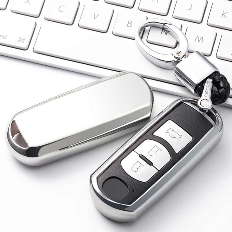 Sleek Electroplated TPU Car Key Cover with Key Ring for Mazda Models - Protect Your Key in Style!