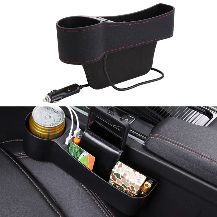 Stylish PU Leather Car Seat Organiser with Charging Ports and Cup Holder