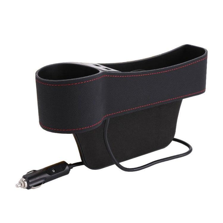 Stylish PU Leather Car Seat Organiser with Charging Ports and Cup Holder