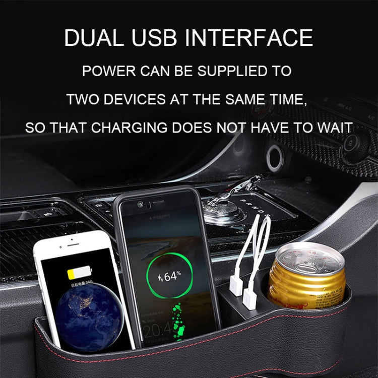 Stylish PU Leather Car Seat Organiser with Charging Ports and Cup Holder
