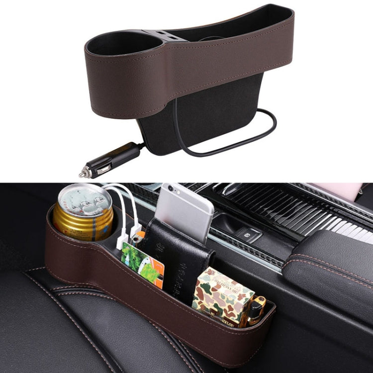 Stylish PU Leather Car Seat Organiser with Charging Ports and Cup Holder