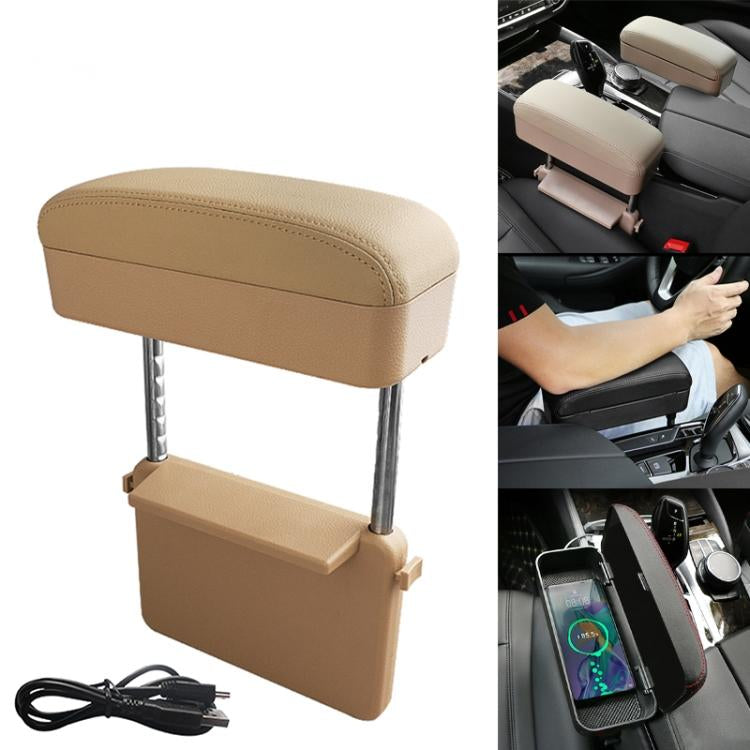 Stylish PU Leather Armrest Box with Wireless Charging & Storage for Ultimate Comfort