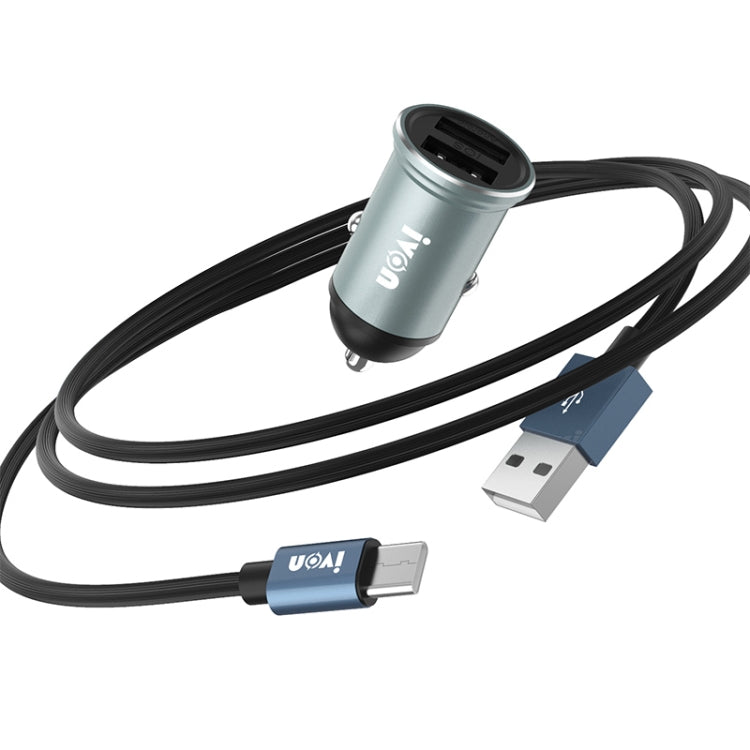 IVON CC37 15W 3.1A Dual USB Mini Car Charger + 1m USB to USB-C / Type-C Fast Charge Data Cable Set, USB-C / Type-C