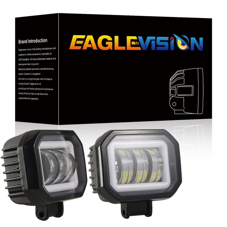 2 PCS Car 4 inch Square Spotlight Work Light with Angel Eyes