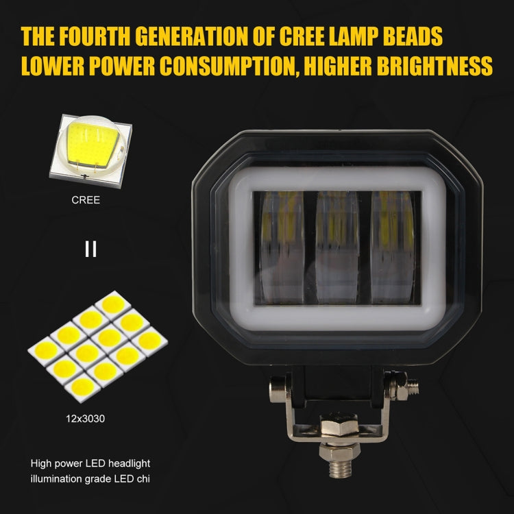 2 PCS Car 4 inch Square Spotlight Work Light with Angel Eyes