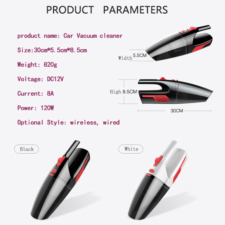 Car Wired Portable 120W Handheld Powerful Vacuum Cleaner Cable Length: 5m, without LED Light , Wired