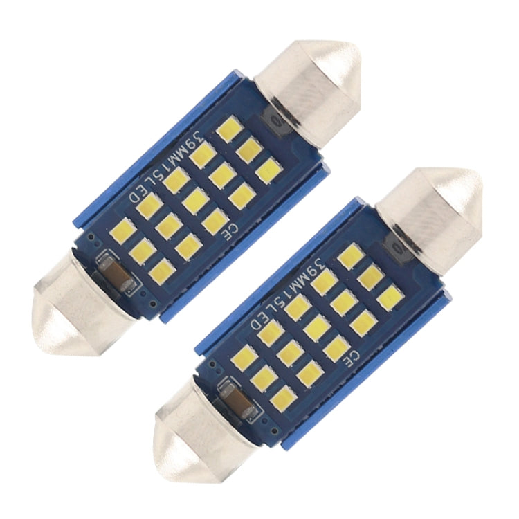 2pcs 39mm DC12-24V / 1W / 6000K / 60LM 15LEDs SMD Car Reading Lamp Dome Light