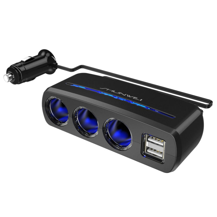 SHUNWEI SD-1939 120W 3A Car Independent Switch 3 in 1 Dual USB Charger Cigarette Lighter, SD-1939 (Black), SD-1939