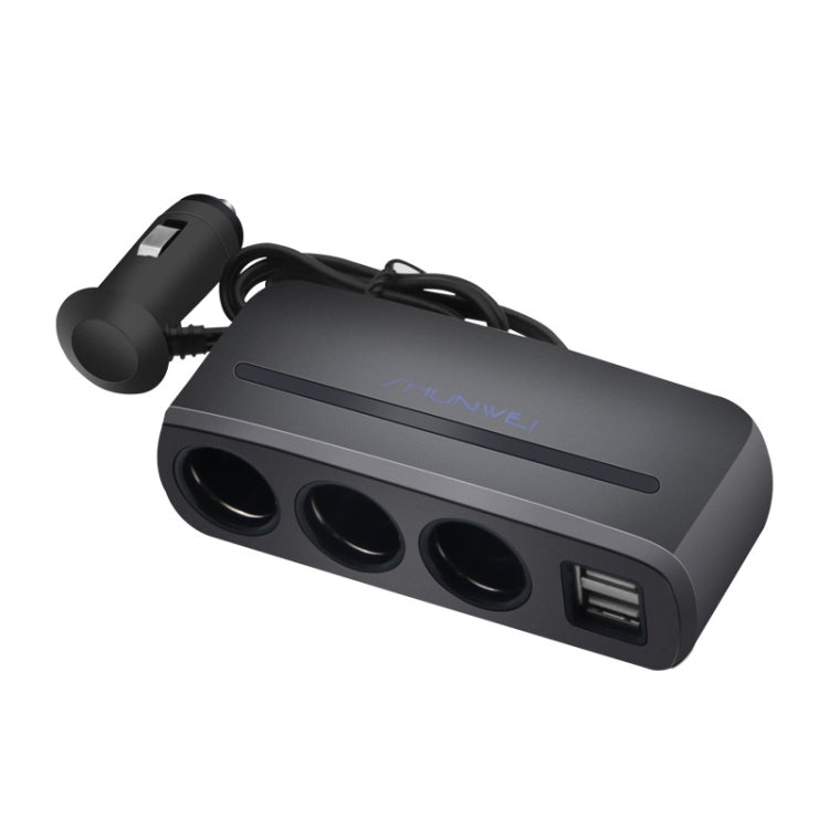 SHUNWEI SD-1939 120W 3A Car Independent Switch 3 in 1 Dual USB Charger Cigarette Lighter, SD-1939 (Black), SD-1939
