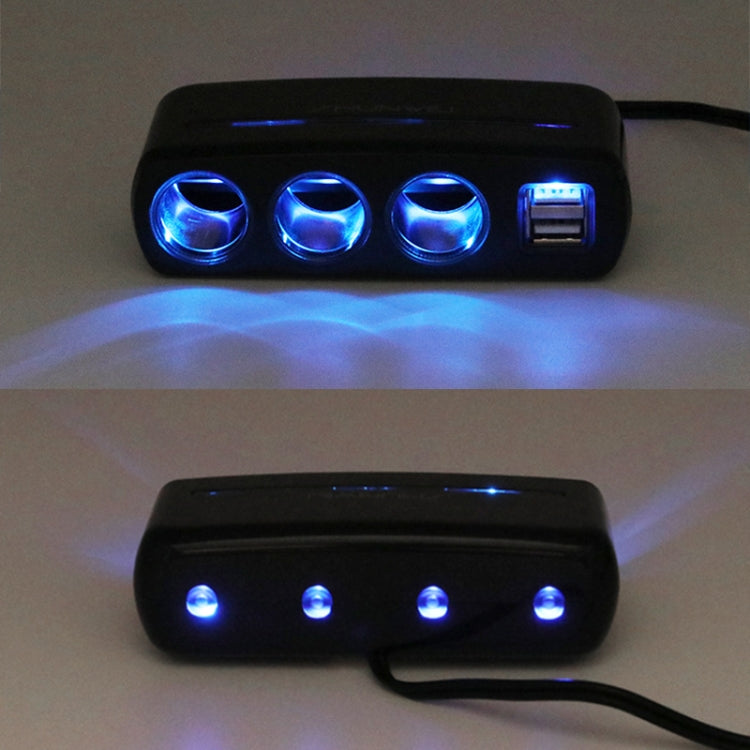 SHUNWEI SD-1939 120W 3A Car Independent Switch 3 in 1 Dual USB Charger Cigarette Lighter, SD-1939 (Black), SD-1939