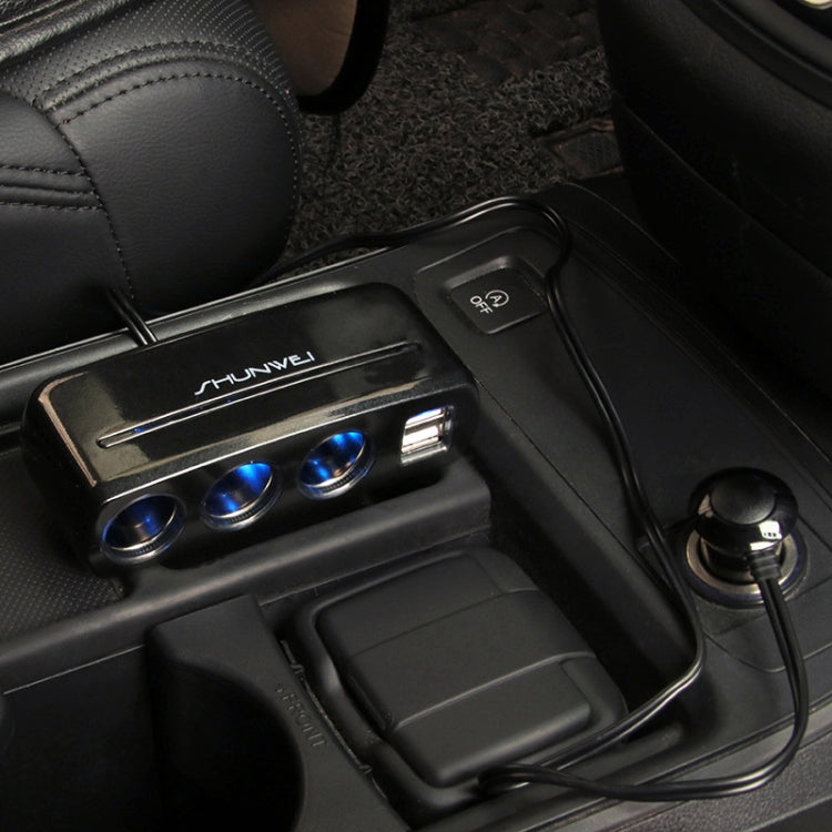 SHUNWEI SD-1939 120W 3A Car Independent Switch 3 in 1 Dual USB Charger Cigarette Lighter, SD-1939 (Black), SD-1939