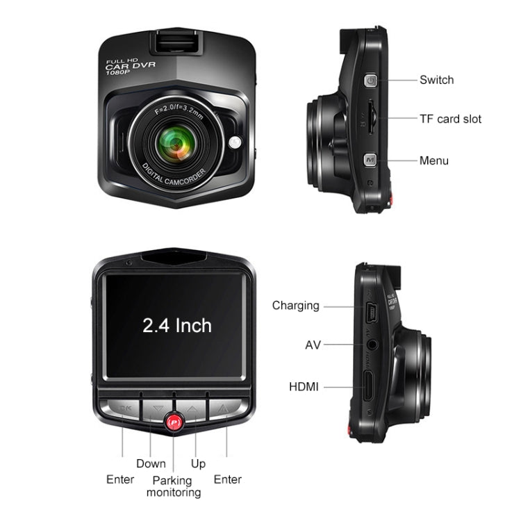 2.4-Inch 480P Car DVR with Parking Monitoring and Loop Recording (Black)