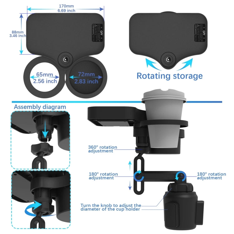 Versatile Car Cup Holder with Wireless Charging & Organiser Features