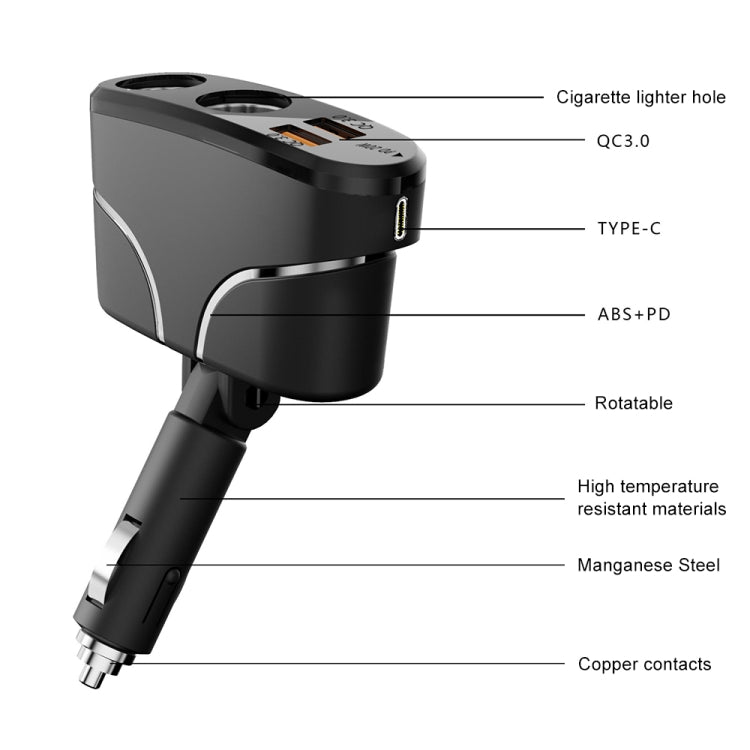 TR35 Car 2 in 1 Cigarette Lighter Extension Socket 20W PD Fast Charge QC3.0 USB Charger, TR35