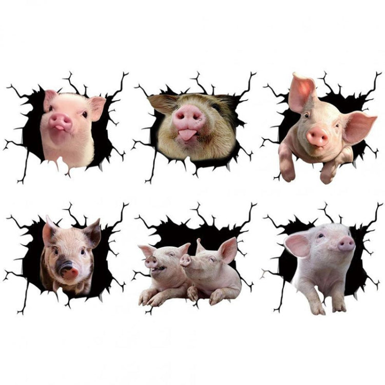 6pcs/Set Creative Broken 3D Pig Car Stickers