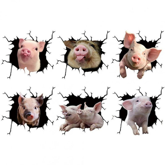 6pcs/Set Creative Broken 3D Pig Car Stickers