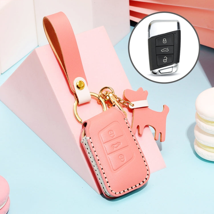 Chic Cowhide Leather Key Cover for Volkswagen: Elegant Protection for Your Car Key