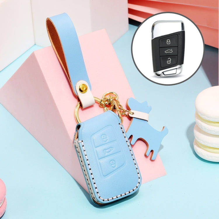 Chic Cowhide Leather Key Cover for Volkswagen: Elegant Protection for Your Car Key