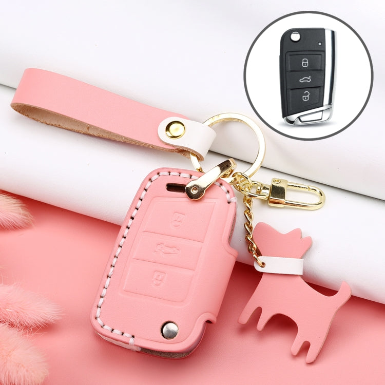 Chic Cowhide Leather Key Cover for Volkswagen B Type Folding Key - Stylish Protection for Your Car Key