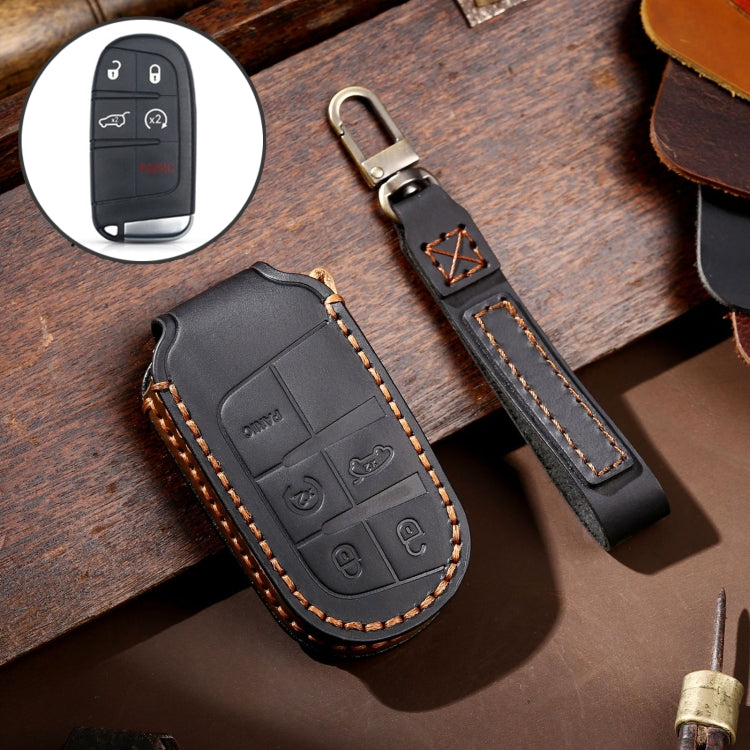 Luxurious Genuine Leather Key Fob Cover for Jeep Compass - 5-Button Protection