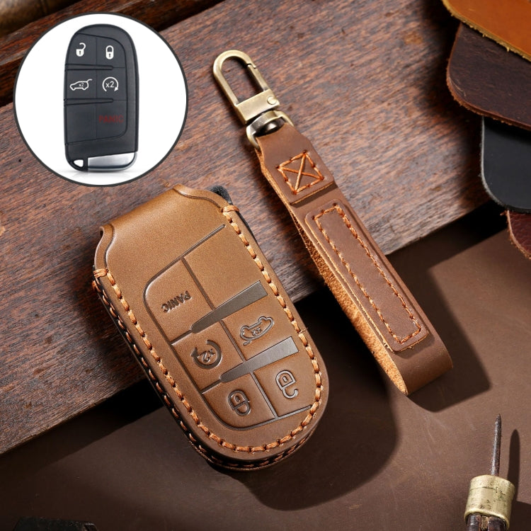 Luxurious Genuine Leather Key Fob Cover for Jeep Compass - 5-Button Protection