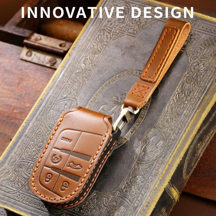 Luxurious Genuine Leather Key Fob Cover for Jeep Compass - 5-Button Protection