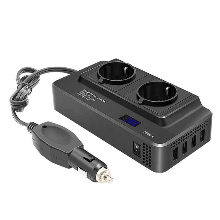 DC12V 200W AC220V Car Smart Multi-functional Digital Display Inverter, EU Plug