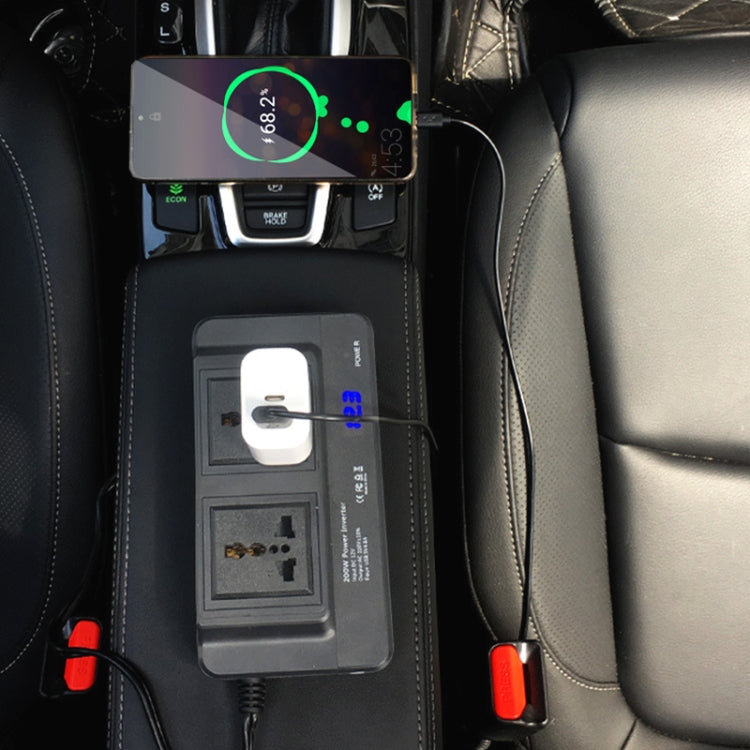 DC12V 200W AC220V Car Smart Multi-functional Digital Display Inverter, EU Plug
