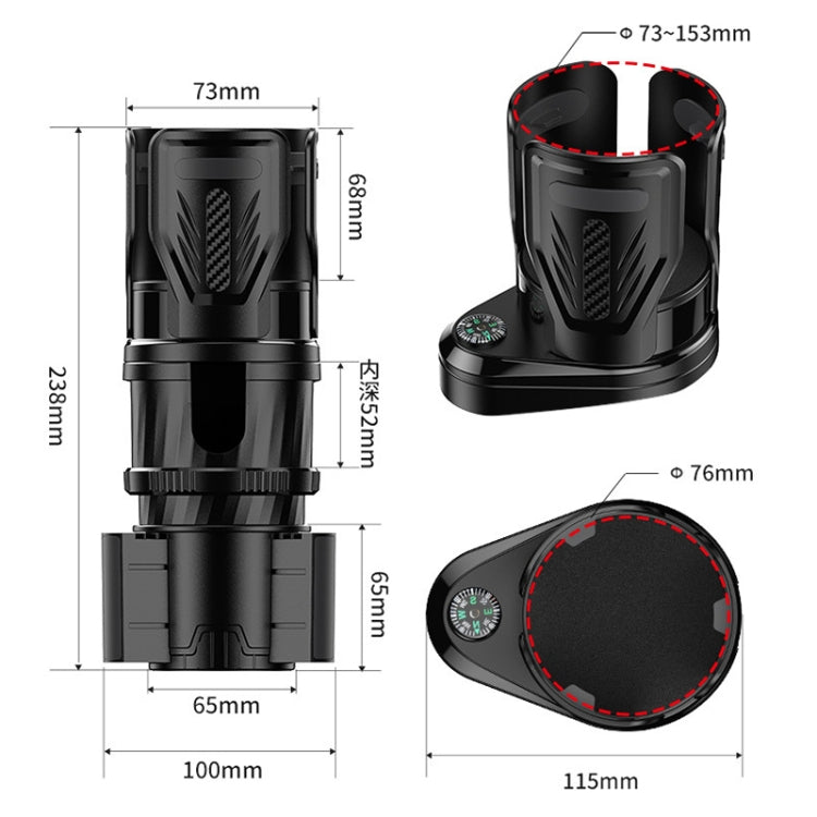 Adjustable Rotating Car Cup Holder with Built-in Compass and Anti-Shock Foam
