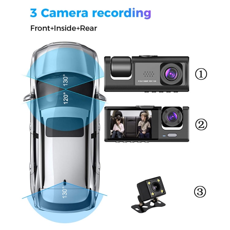 A1 Triple-Lens HD Car Dash Cam with Night Vision