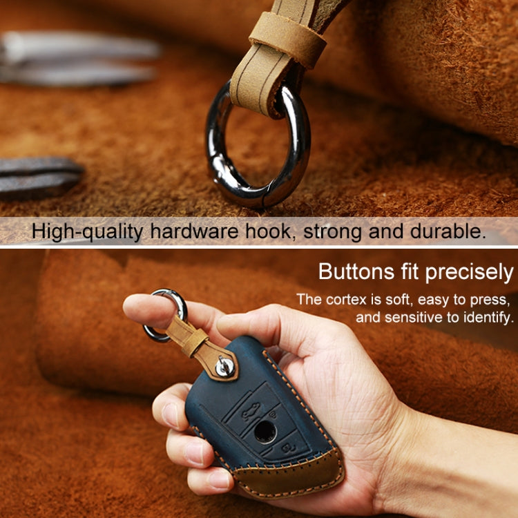 Premium Cowhide Leather Key Case for BMW Blade Style - Dual Key Protection